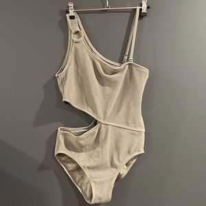 Michael Kors 14-tall army green One-Shoulder Cutout Swimsuit